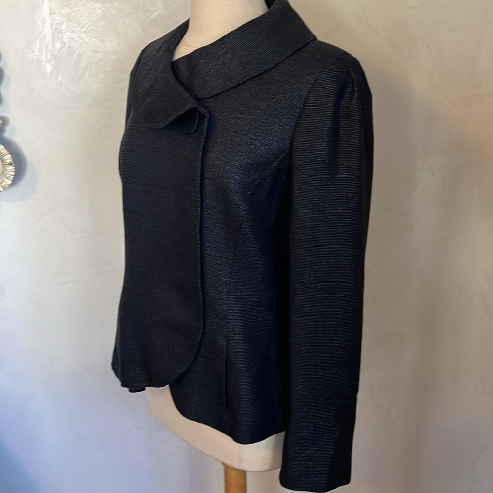 Ellen Tracy Blue Sheen Blazer w/shoulder pads,oversized Button & pockets Size 12 - Picture 5 of 14